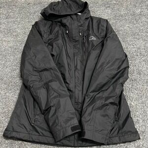 L.L. Bean Rain Jacket Womens Size M Black Recycled Nylon Hooded Insulated 508510